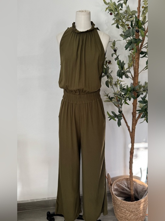 Chelsea28 Pants - Chelsea28  Sleveless Olive Green Wide Leg Crop Jumpsuit